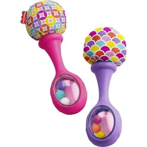 Fisher-Price Newborn Toys Rattle 'N Rock Maracas, Set Of 2 Soft Musical Instruments For Babies 3+ Months, Pink & Purple