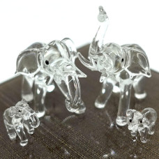 Sansukjai Elephant Family Miniature Figurines Animals Hand Blown Glass Art Collectible Gift Decorate Clear O