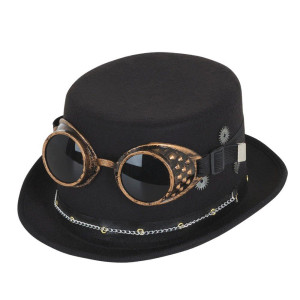 Bristol Novelty Bh673 Steampunk Top Hat With Goggles And Gears Mens Black One Size