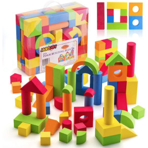 Jaxojoy Foam Building Blocks For Kids 108 Piece Eva Foam Blocks For Toddlers Large Soft Stackable Toddler Blocks Presc