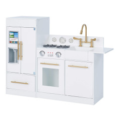 Teamson Kids Little Chef Charlotte Modern Modular Interactive Wooden Play Kitchen With Refrigerator Stove And Sink In White Wit