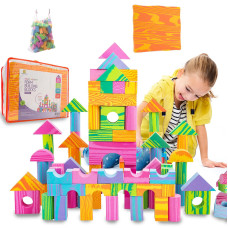 Morvat 140 Piece Colorful Soft Eva Foam Building Blocks Set Waterproof Play Toy For Children Babies Toddlers Kids Gift Fo