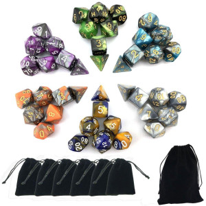 Smartdealspro Doublecolors Polyhedral Dice Sets With Pouches For Dd Dnd Rpg Mtg Dungeon And Dragons Table Board Roll Playing G