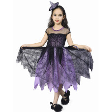 Ikali Girls Witch Costume Kids Toddlers Spider Fancy Dress Up Halloween Spiderella Outfit 34T