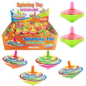 100 Pieces Led Light Up Flashing Mini Spinning Tops With Gyroscope Kids Novelty Bulk Spin Toys Party Favors Bundle Pack Multic