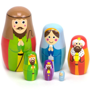 Imagination Generation Nesting Nativity Set For Kids Christmas Nesting Dolls Wooden Toys Playset With Baby Jesus Three Kin