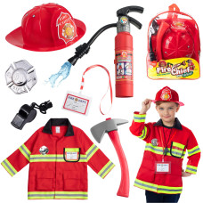 Born Toys 8 Pc Premium Washable Kids Fireman Costume Toy For Kids Boys Girls Toddlers And Children With Complete Firefighter Ac