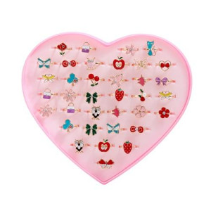 Fineder 36Pcs Little Girl Adjustable Rings In Box Children Kids Jewelry Rings Set With Heart Shape Display Case Girl Pretend P