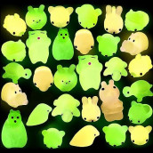 Outee Mochi Animals Toys 30 Pcs Lovely Mini Squishies Glow in The Dark Toys Mini Stress Relief Toys Mochi Squishies Toys Cute Mochi Cat Random Relief Stress Toys Easter Gifts for Kids Adults