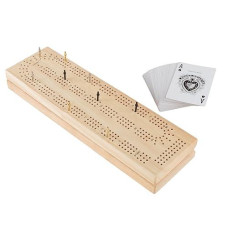 Hey! Play! Wood Cribbage Board Game Set- Complete Set With Playing Cards, Pegs, Wood Board And Storage Area For Adults And Kids, Boys And Girls By Hey! Play!