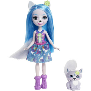 Enchantimals Winsley Wolf Doll Trooper Animal Figure 6Inch Small Doll With Long Blue Hair Animal Ears And Furry Tail Remo