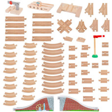 Orbrium Toys 68 Pcs Wooden Train Track Expansion Pack Compatible With Thomas Wooden Train Brio Thomas The Tank Engine 68 Pcs