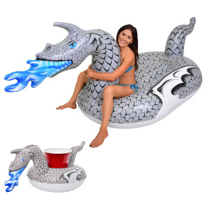 Gofloats Giant Inflatable Pool Floats Choose Unicorn Dragon Flamingo Swan Or Bull Includes Drink Float Blue