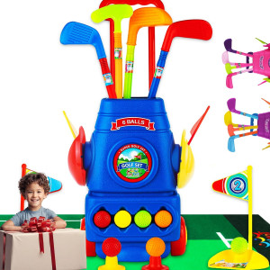 Toyvelt Toddler Golf Set Kids Golf Clubs With 6 Balls 4 Golf Sticks 2 Practice Holes And A Putting Mat Promotes Physical