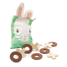 Tender Leaf Toys Tic Tac Toe Wooden Tic Tac Toe Game With Bunny Drawstring Bag Travel Board Game For Kids And Adults Age