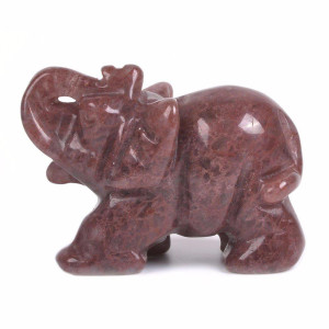 Justinstones Gemstone Elephant Strawberry Quartz Crystal Animal Totem Spirit Stone Figurine 2 Inch