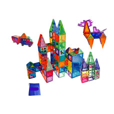 60Piece Magnetic Tiles Building Blocks Toys Set Powerful Magnets Various Shapes One Magnetic Wheel Base Four Magnetic Windo