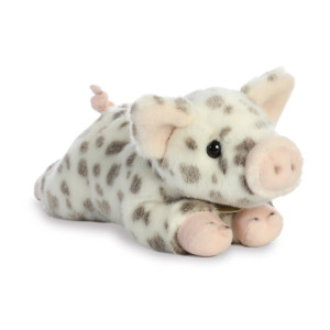 Aurora Realistic Miyoni Spotted Piglet Stuffed Animal Lifelike Detail Cherished Companionship White 11 Inches