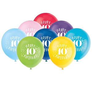 Happy 10Th Birthday Latex Balloons 12 Assorted Colors 8 Pcs