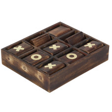 Deco 79 Mango Wood Tic Tac Toe Game Set With Gold Inlay 11 X 3 X 13 Dark Brown