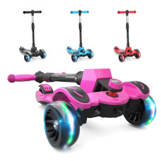 6Ku Kids Kick Scooter With Adjustable Height Lean To Steer Flashing Wheels For Children 38 Years Old Pink