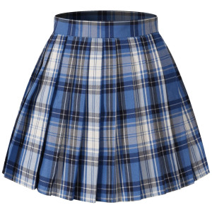 Beautifulfashionlife Girls Aline Kilt Checkered High Waist Pleated Costumes Xs Blue White Black