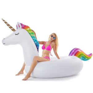 Jasonwell Giant Inflatable Unicorn Pool Float Floatie Ride On With Fast Valves Large Rideable Blow Up Summer Beach Swimming Pool