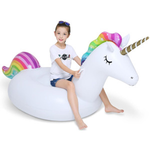 Jasonwell Big Inflatable Unicorn Pool Float Floatie Ride On With Fast Valves Large Rideable Blow Up Summer Beach Swimming Pool P