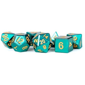 Fanroll By Metallic Dice Games 16Mm Metal Polyhedral Dnd Dice Set: Turquoise, Role Playing Game Dice For Dungeons And Dragons