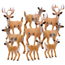 Restcloud Deer Figurines Cake Toppers Deer Toys Figure Small Woodland Animals Set Of 9