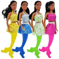 4 Black African American Mermaid Dolls Toy 11in Add to your Barbie collectionBathtub Beach Water Pool Toy Moorish (Play-Set of 4)