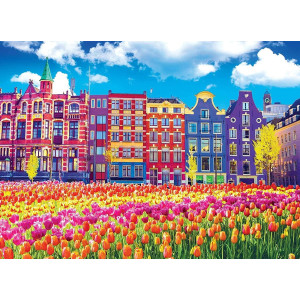 Roseart Kodak Premium Traditional Old Buildings And Tulips In Amsterdam Netherlands Holland 1000 Piece Jigsaw Puzzle For A