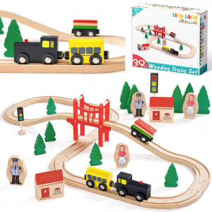 Tiny Land Wooden Train Set For Toddler 39 Pcs With Wooden Tracks Fits Thomas Fits Brio Fits Chuggington Fits Melissa And D