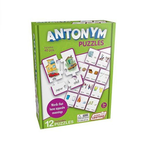 Junior Learning: Antonym Puzzles, Includes 12 Puzzles, 48 Pieces, Words That Have Opposite Meanings, Each Puzzle Contains A Vibrant, Engaging Picture To Help With Self Correction, For Ages 5 And Up