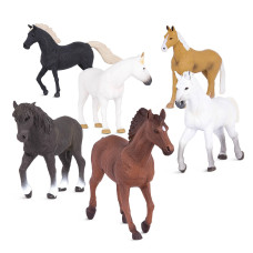 Terra By Battat 6 Pcs 6 Horse Toys Plastic Animal Figures Horses Realistic Mustang Figurines Collectible Horse Gift For