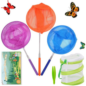 Dewel 3Pcs Kids Telescopic Butterfly Nets 2Pcs Foldable Buckets Set Kids Fishing Nets Outdoor Insect Catching Nets