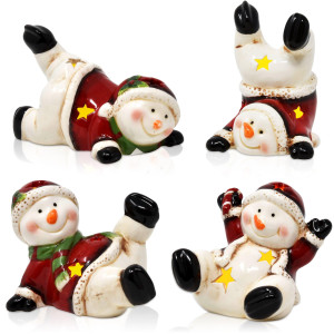 Gift Boutique Snowman Decorations Christmas Mini 3 Set Of 4 Assorted Led Light Up Winter Holiday Snowmen Figurines Table Decor