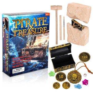 Artcreativity Pirate Treasure Dig Kit For Kids Gem Excavation Set With Digging Tools Interactive Excavating Toys Great Bir