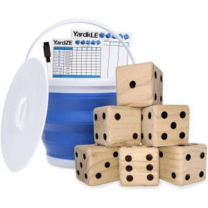 Getmovin Sports Natural Yardzee And Yard Farkle Dice Set All Weather Roll Bucket And Scorecard Includes 6 Dice Dry Erase Sc