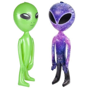 Novelty Treasures 36 Inch Alien Inflates 2 Pack Inflate Bundle Galaxy Big Eye And Green Ufo Aliens