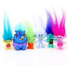 Vndaxau Poppy Trolls Doll With Hair Set Of 6,Trolls Toys Party Supplies,Kids Action Figures Include Branch And Poppy,Guy Diamond, Biggie, Smidge, Fuzzbert