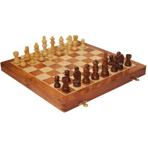 14 Inch Large Wood Magnetic Chess Set With Storage Folding Wooden Travel Chess Board Game With Chessmen Storage Handmade Tou