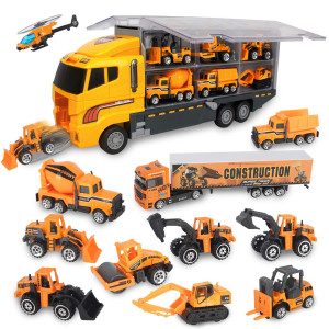 Jenilily Construction Toys Truck Die-cast Vehicle Transporter Car Set Excavator Dump Truck Digger Backhoe for Boys Kids 3 4 5 Years Old
