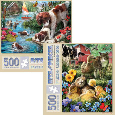 Bits And Pieces Value Set Of Two 2 500 Piece Jigsaw Puzzles For Adults Cat Nap Puppy Swimming Each Puzzle Measures 18 X