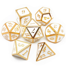 Haxtec Metal Dnd Dice Set Gold White Metal Dice With Leather Dice Bag Polyhedral Dd Dice Dungeons And Dragons Gifts Rpg Games