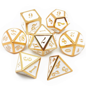 Haxtec Metal Dnd Dice Set Gold White Metal Dice With Leather Dice Bag Polyhedral Dd Dice Dungeons And Dragons Gifts Rpg Games