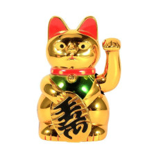 Acogedor Lucky Cat Gold Waving Lucky Fortune Cat Chinese Good Luck Cat Maneki Neko Feng Shui Waving Cat