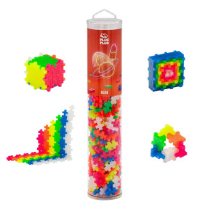 Plus Plus Open Play Tube 240 Piece Neon Color Mix Construction Building Stem Steam Toy Interlocking Mini Puzzle Blocks