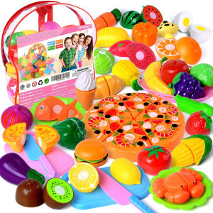 73Pcs Cutting Play Food For Kids Kitchen Toys Food Cutting Fruits And Vegetables Accessories Xmas Gifts Toys For Toddlers Boys G