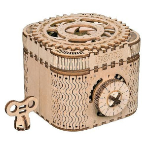 Robotime 3D Jigsaw Puzzle Clockwork Construction Set Diy Mechanical Model Build Kit Laser Cut Woodcraft (Treasure Box)